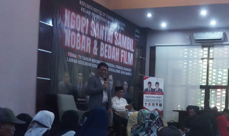 Wakil Ketua Umum Partai  Masyumi Affandi Ismail memberi sambutan pada refleksi dan nobar film G30S/PKI di Jakarta, Senin (30/9/2024). Foto KS