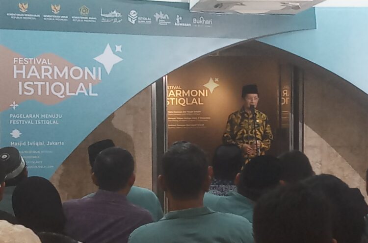 Menteri Agama Nasaruddin Umar  pada pembukaan Festival Harmoni Istiqlal di Masjid Istiqlal, Jakarta, Selasa (10/12/2024). Foto KS